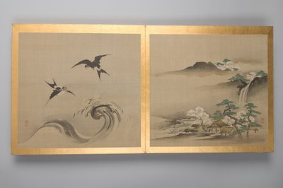 鳥、花、風景を描いた 30 点の絵画、18 世紀後半。 作： Unbekannt