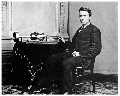アメリカの発明家であるThomas Alva Edisonと蓄音機、c1878 1955 作： Unbekannt
