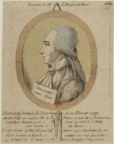 トーマス・ド・マヒー、マルキ・ド・ファヴラス 1744-1790. 1790 年 2 月 20 日の Journal de Paris より。 作： Unbekannt