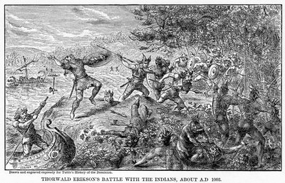 ソーヴァルトエリクソンとインディアンとの戦い、西暦1003年頃、1877年 作： Unbekannt