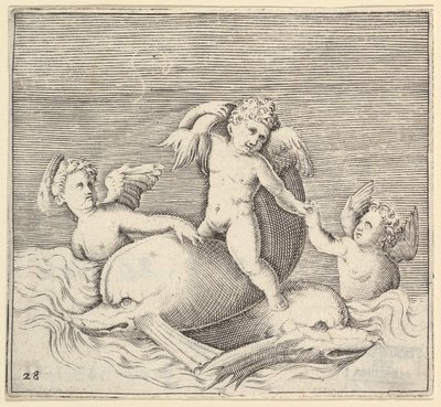 Three Cupids and Two Dolphins, published ca. 1599-1622.    1204338   ja       japanese Successfully Translated  Original: Kalpa-sutra Manuscript with 24 Miniatures: Manuscript page Translat: Kalpa-sutra Manuscript with 24 Miniatures: Manuscript page 129667 作： Unbekannt