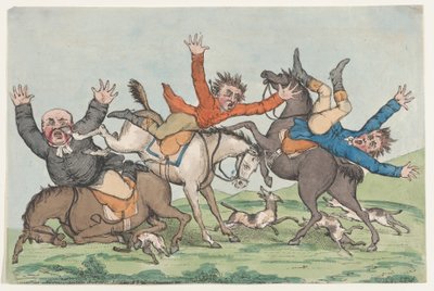 マウントから落ちる 3 人のライダー、1780 年から 1820 年。 作： Unbekannt