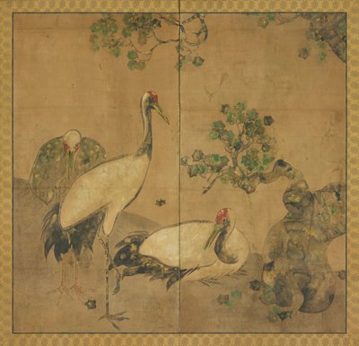 木の下の 3 羽の鶴、江戸時代、1615 ～ 1868 年。 作： Unbekannt