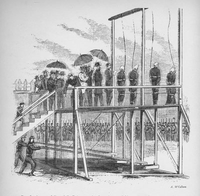 3人の男性と1人の女性がリンカーンの暗殺のために絞首刑になりました、c1865、1938 作： Unbekannt