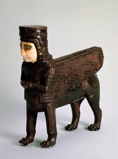 人間の胴体を持つ翼のあるライオンの形をした玉座の詳細、紀元前8世紀 作： Unbekannt