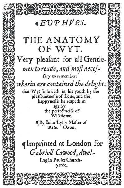 John Lylys EuphuesまたはThe Anatomy of Witのタイトルページ、初版、1579、1942。 作： Unbekannt