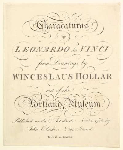 タイトルページ：Leonardo da VinciによるCharacaturas、Wincelslaus HollarによるDrawings、1786年作。 作： Unbekannt