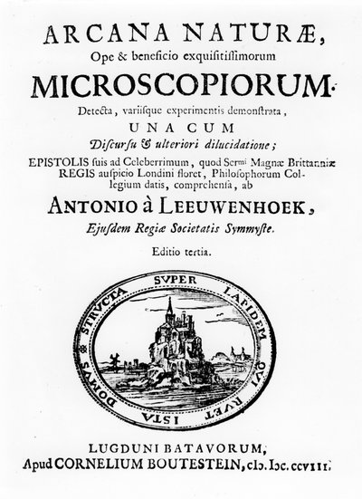 オランダの顕微鏡専門家、Anton van LeeuwenhoekによるMicroscopiumのタイトルページ、1708 作： Unbekannt