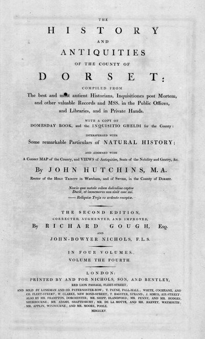 ドーセット郡の歴史と古代のタイトルページ、1815年。 作： Unbekannt