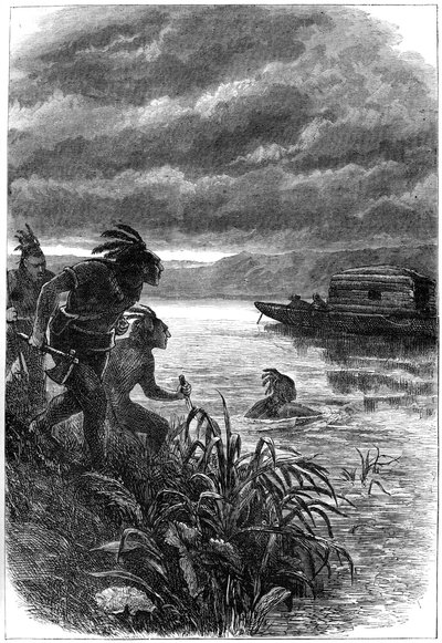 18世紀のオハイオ川の商人がアメリカ先住民に襲われたc1880 作： Unbekannt