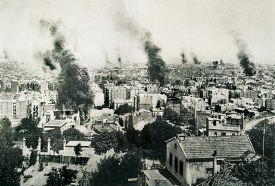 1909年の悲劇の週、修道院の火災。雑誌 "La Actualidad "に掲載された画像。スペイン、バルセロナ 作： Unbekannt