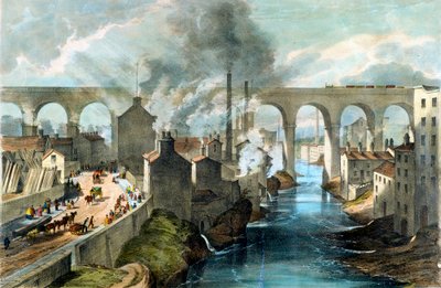 ロンドンとノースウエスタン鉄道のストックポート高架橋を横断する列車、c1845 作： Unbekannt