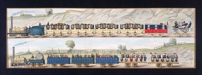 リバプール・アンド・マンチェスター鉄道で旅をする」。 作： Unbekannt