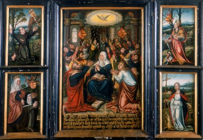 中央パネルがペンテコステの聖霊を示す三連祭壇画 作： Unbekannt