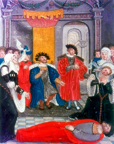 トロイア戦争: トロイのプリアモス王が息子のヘクトールの死体を悼む、16 世紀 作： Unbekannt