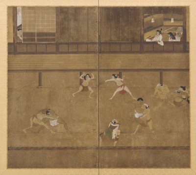 力士図二曲屏風 江戸時代・17世紀。 作： Unbekannt