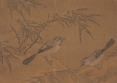 2 羽の鳥と竹の植物。 作： Unbekannt