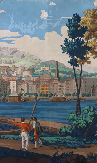 2 つの結合されたパネル: フランス、リヨンの眺め、初版、1821 年。 作： Unbekannt