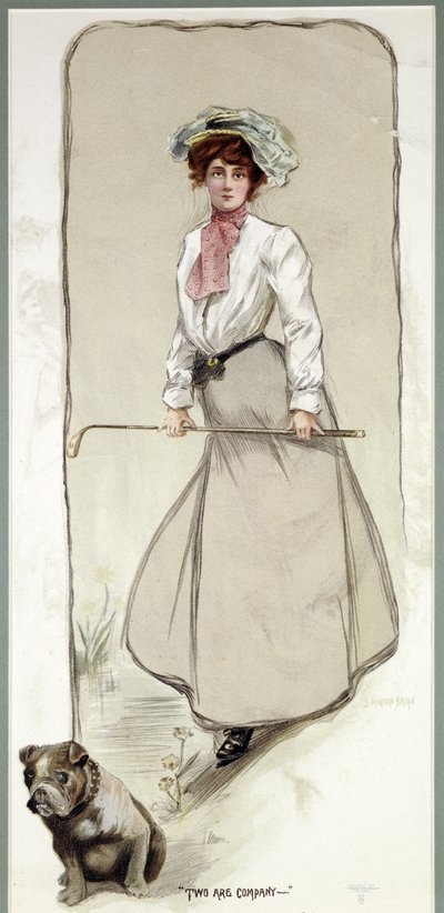 「Two are Company」、犬を連れた女性ゴルファー、c1900 作： Unbekannt