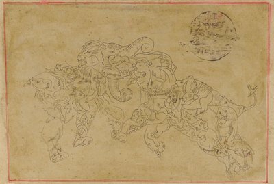 18 世紀に戦っている 2 頭の合成象。 作： Unbekannt