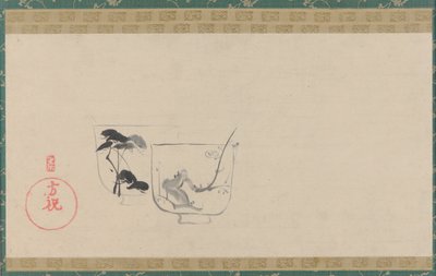 松と梅でそれぞれ飾られた2つのカップ、江戸時代、おそらく19世紀. 作： Unbekannt