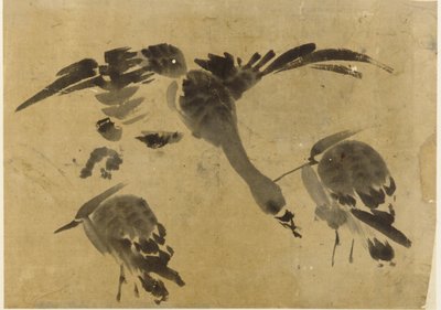 2羽の鷺と1羽のガチョウ、江戸時代、1573～1615年。 作： Unbekannt