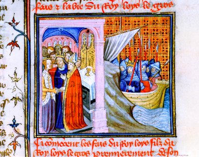 Chronique de St Denis の 2 つのシーン、14 世紀後半 作： Unbekannt