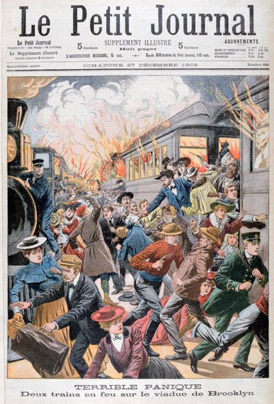 1903年のブルックリン橋での2つの列車の火 作： Unbekannt