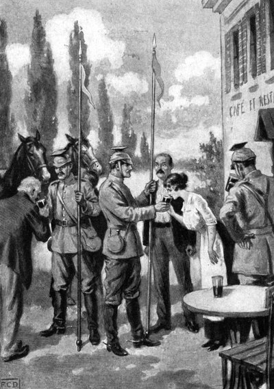 1914年の第一次世界大戦、ベルギーの村民からの軽食を要求するウーラン 作： Unbekannt
