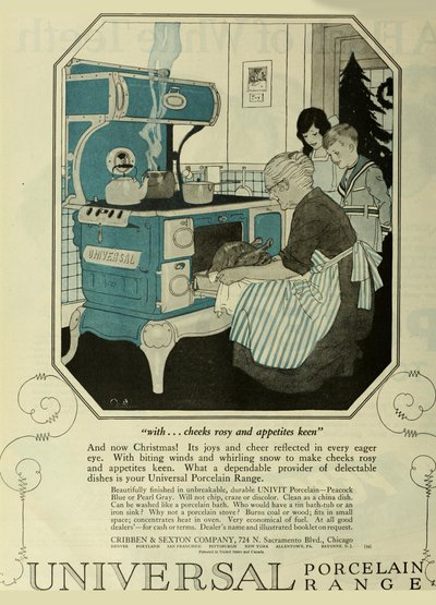 Universal Porcelain Range、Saturday Evening Post の広告、1920～1925 年頃。 作： Unbekannt