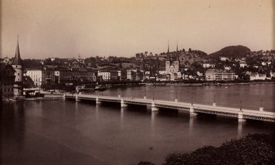 19世紀の距離のある町の無題の橋。 作： Unbekannt