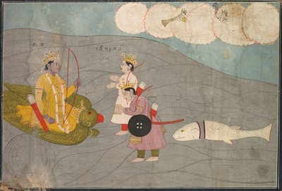 Vanasuras Sonsがクリシュナに提出：クリシュナリラのAniruddha Ushaセクションのシーンc。 1840。 作： Unbekannt