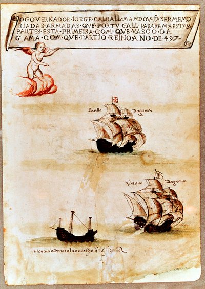 海上のヴァスコ・ダ・ガマの艦隊（1497年 作： Unbekannt