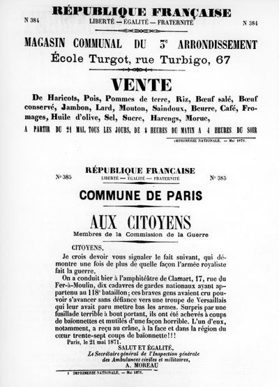 1871年5月のパリコミューンのフランスの政治ポスターからのヴェンテ 作： Unbekannt