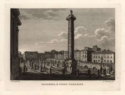 トラヤヌスの列柱とトラヤヌスのフォーラムの眺め、Colonna e Foro Trajano 作： Unbekannt
