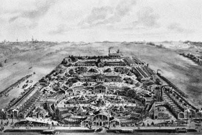 1882年の全ロシア展覧会の眺め、1882年ホディンカ、モスクワ、1882年 作： Unbekannt
