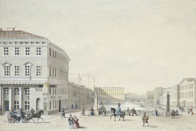 1839年、ポリスブリッジからのモイカ堤防の眺め 作： Unbekannt