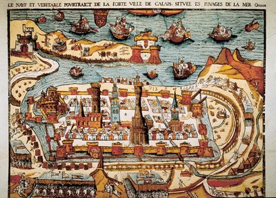 1538年のカレーの街の風景。キシログラフィー。 作： Unbekannt
