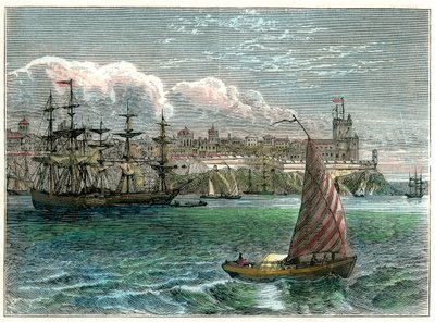 ドミニカ共和国、c1880の港からのサンドミンゴの街の眺め 作： Unbekannt