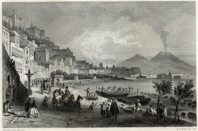 19世紀、フランスのジャーナリストであり旅行家でもあったルイ・エノー(1824-1900)の地中海に関する本に掲載されたナポリの港と街の風景。 作： Unbekannt