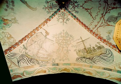 14世紀のドラゴンの船首を持つバイキング船 作： Unbekannt