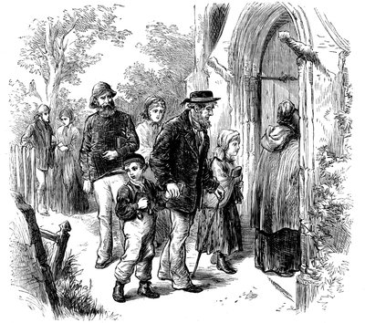 1872年ロンドンの日曜日に教会に行く村人 作： Unbekannt