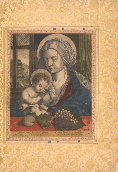 聖母と子供、ベリーニのアルバムからのフォリオ、約。 1600年。 作： Unbekannt
