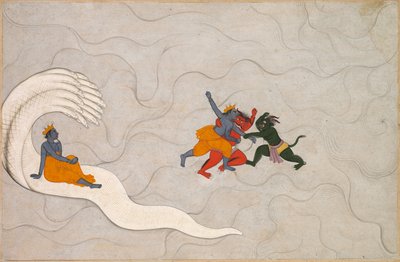 マルカンデヤプラーナのヴィシュヌバトルマドゥとカイタバ、c。 1760。 作： Unbekannt