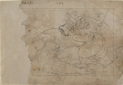 ガルーダの悪魔を倒すヴィシュヌ、18 世紀半ば。 作： Unbekannt