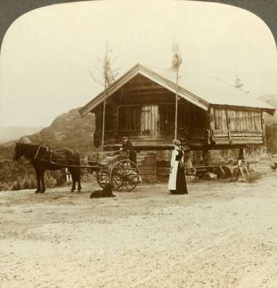 ノルウェー、ボルケスホの近くの道路で乗客を待っています。c1905。 作： Unbekannt