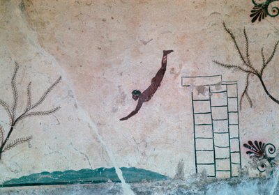 水泳選手のパエストゥムにあるギリシャの墓からの壁画、8 世紀 作： Unbekannt