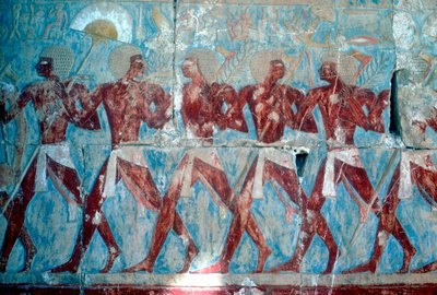 壁画：遠征からの帰還、ハトシェプスト女王の神殿、ルクソール、エジプト、紀元前1470年頃 作： Unbekannt