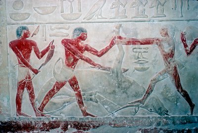 死体を切り刻む3人の肉屋の壁画、イドゥットの墓、第5王朝、紀元前2350年頃 作： Unbekannt