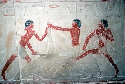 死体を切り刻む3人の肉屋の壁画、イドゥットの墓、第5王朝、紀元前2350年頃 作： Unbekannt